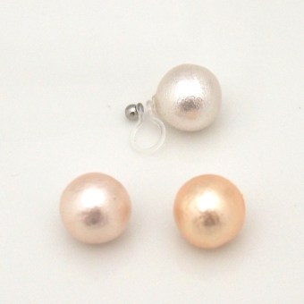 White, Light Orange, Pink Cotton Pearl Invisible Clip On Earrings