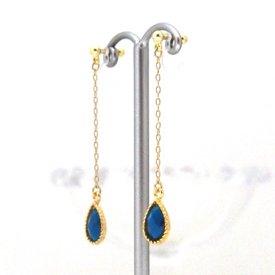navy blue teardrop invisible clip on earrings