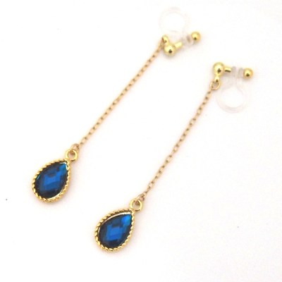 navy blue teardrop invisible clip on earrings