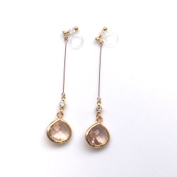 Dangle teardrop light pink peach crystal invisible clip on earrings