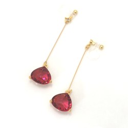 Pierced Look! Dangle Ruby Red Triangle shape Glass Invisible Clip On Earrings, Bridal Clip Earrings, Wedding Non Pierced Earrings,