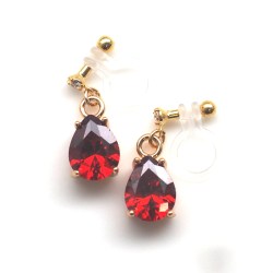 Teardrop Ruby Cubic Zirconia Invisible Clip On Earrings, Dangle Red Crystal Clip Earrings, Non Pierced Earrings,Comfortable Clip-on Earrings