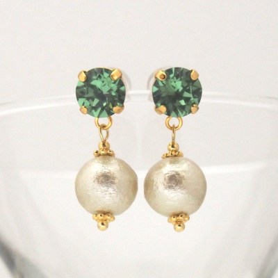Erinate Swarovski crystal and golden cotton pearl earrings