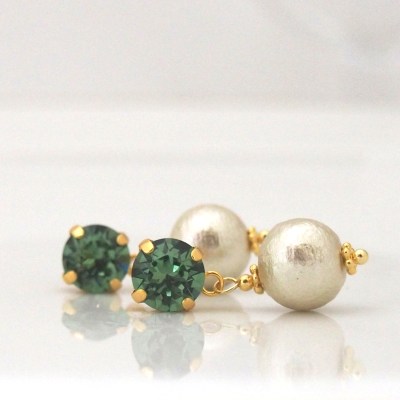 Erinate Swarovski crystal and golden cotton pearl earrings