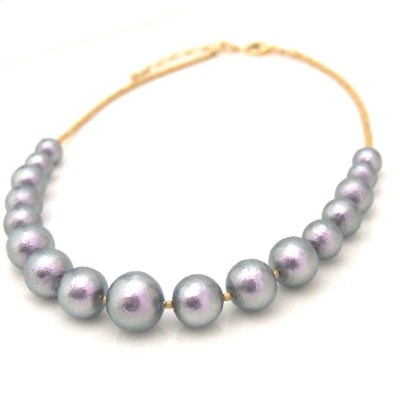 Graduated rich gray Japanese cotton pearl necklace