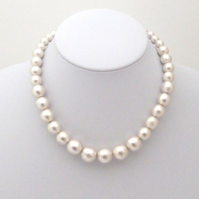 Graduated White Japanese Cotton Pearl Necklace