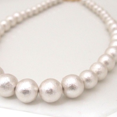Graduated White Japanese Cotton Pearl Necklace