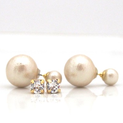 Light beige Japanese double cotton pearl earrings