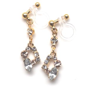 Dangle pink and clear rhinestone crystal invisible clip on earrings