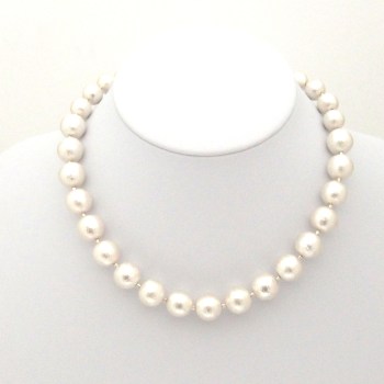 White Japanese cotton pearl and teardrop clear Swarovski crystal charm nekclace