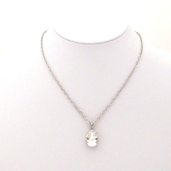 White Japanese cotton pearl and teardrop clear Swarovski crystal charm nekclace