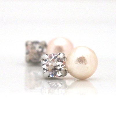 Totally Invisible clip on earrings: Swarovski crystal and pink Japanese cotton pearl clip on earrings