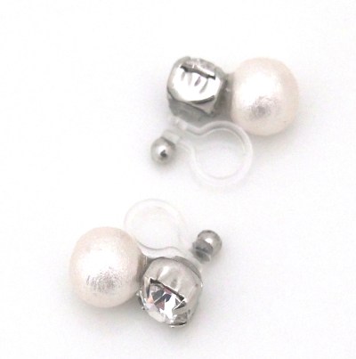 Totally Invisible Clip on Earrings:Crystal Swarovski and Japanese White Cotton Pearl Invisible Clip on Earrings
