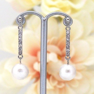 Crystal and white Japanese cotton pearl invisible clip on earrings