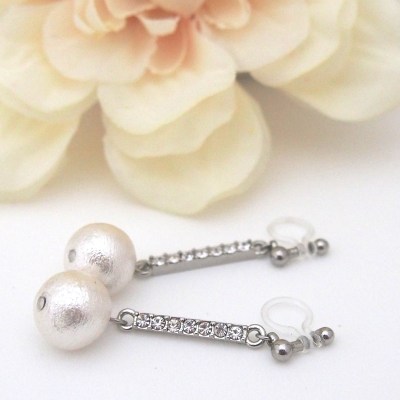 Crystal and white Japanese cotton pearl invisible clip on earrings