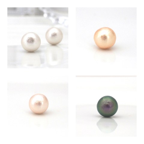 Japanese cotton pearl stud earrings