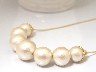 Princess style light beige Japanese cotton pearl necklace_MiyabiGrace (2)