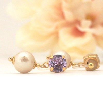 Violet Swarovski Crystal and Light beige Japanese invisible clip on earrings_MiyabiGrace (2)