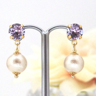 Violet Swarovski Crystal and Light beige Japanese invisible clip on earrings_MiyabiGrace (4)