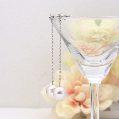 Dangle crystal and Japanese cotton pearl earrings