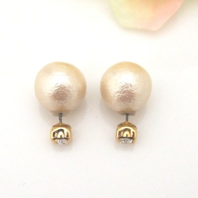 3 Way Light Beige Japanese Cotton Pearl Double Sided Earrings