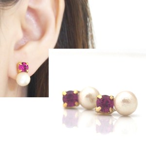 Fuchsia Swarovksi & cotton pearl invisible clip on earrings6
