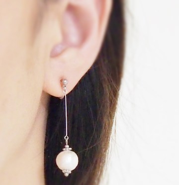 Dangle white cotton pearl invisible clip on earrings