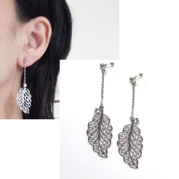 danlge large silver leaf and crystal invisible clip on earrings non pierced6