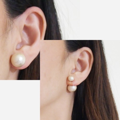 light beige double cotton pearl invisible clip on earrings8