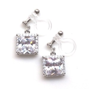 <img src=”wedding-square-cz-crystal-cubic-zirconia-invisible-clip-on-earrings-9.jpg” alt=”pierced look and comfortable Pierced look and comfortable dangle wedding bridal cubic zirconia square crystal invisible clip on earrings 耳環夾 ノンホールピアス　イヤリング”/>