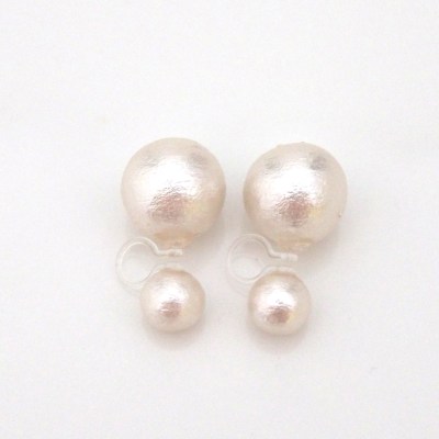  Double White Cotton Pearl Invisible Clip On Earrings_MiyabiGrace