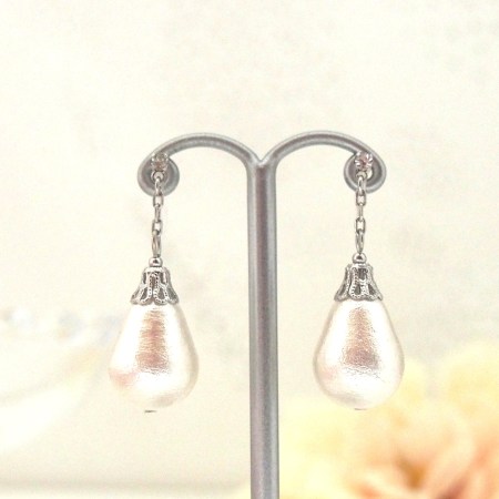 Dangle teardrop cotton pearl invisible clip on earrings_bridal pearl clip earrings5