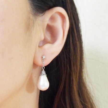 Dangle teardrop cotton pearl invisible clip on earrings_bridal pearl earrings