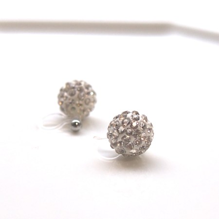 Crystal pave ball invisible clip on earrings