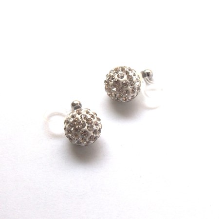Crystal pave ball invisible clip on earrings