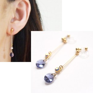 Dangle teardrop light purple Tanzanite Swarovski crystal invisible clip on earrings 2
