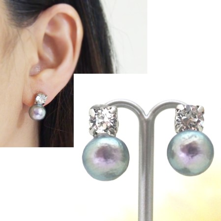 Totally invisible Swarpvski crystal 10 mm rich gray cotton pearl invisible clip on earrings 2