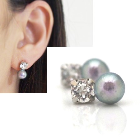 Totally invisible Swarpvski crystal 8 mm rich gray cotton pearl invisible clip on earrings 2