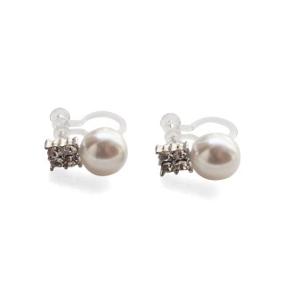 Comfortable pierced look white pearl gold clear Rhinestone Crystal  Invisible clip on stud earrings Miyabi Grace 3 - コピー.jpg