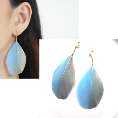 Dangle light blue and gold feather invisible clip on earrings non pierced earrings 2