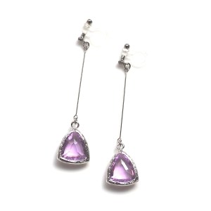 Silver pink crystal invisible clip on earrings