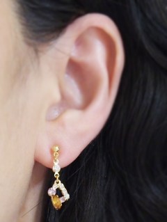 dangle Topaz and purple rhinestone crystal invisible clip on earrings