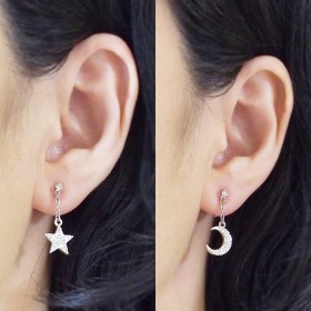 <img src=”dangle-silver-cystal-pave-rhinestone-moon-and-star-invisible-clip-on-earrings2.jpg” alt=”pierced look and comfortable Pierced look and comfortable dangle star and moon rhinestone crystal invisible clip on earrings 耳環夾 ノンホールピアス　イヤリング”/>