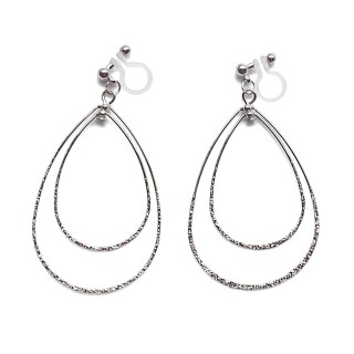 Comfortable pierced look dangle shiny rotatable textured silver double teardrop hoop invisible clip on earrings MiyabiGrace 夾耳環 夾式耳環 イヤリング3.jpg