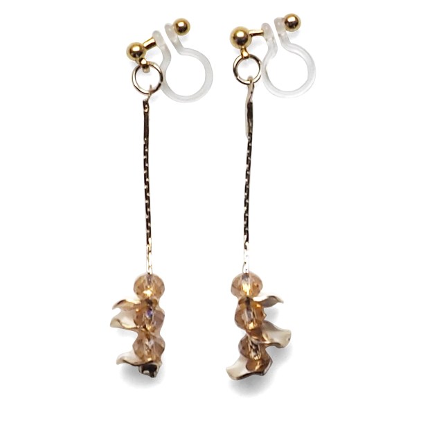 Comfortable Gold chain coin orange crystal dangle invisible clip on earrings (3).jpg