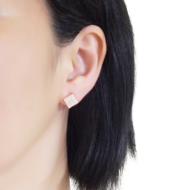 Comfortable pierced look Square Rose Gold Pave Swarovski Rhinestone Crystal  Invisible clip on stud earrings Miyabi Grace 1.jpg