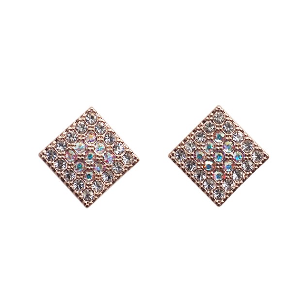 Comfortable pierced look Square Rose Gold Pave Swarovski Rhinestone Crystal  Invisible clip on stud earrings Miyabi Grace 5.jpg