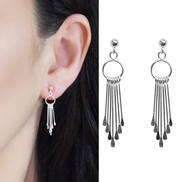 Comfortable pierced look chain bar fringe hoop dangle sterling silver invisible clip on earrings Miyabi Grace 6.jpg