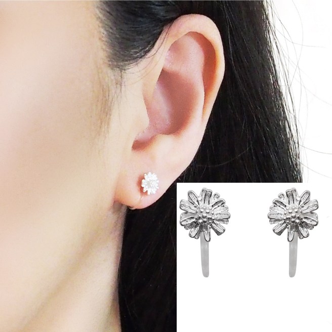 Comfortable pierced look Flower sterling silver invisible clip on earrings Miyabi Grace 5.jpg